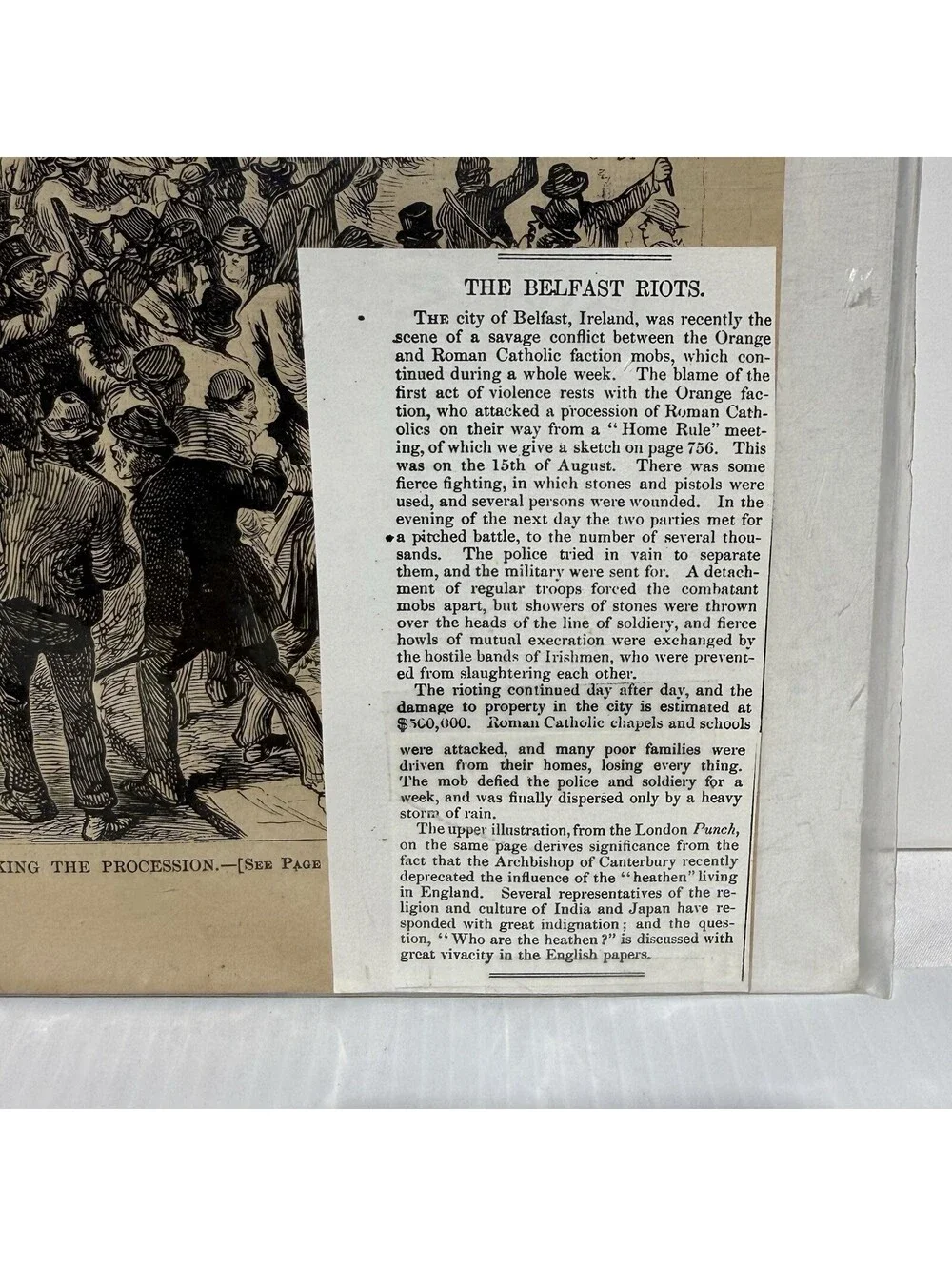 1872 Harper’s Weekly Belfast Riots Orangemen Ireland Political Print